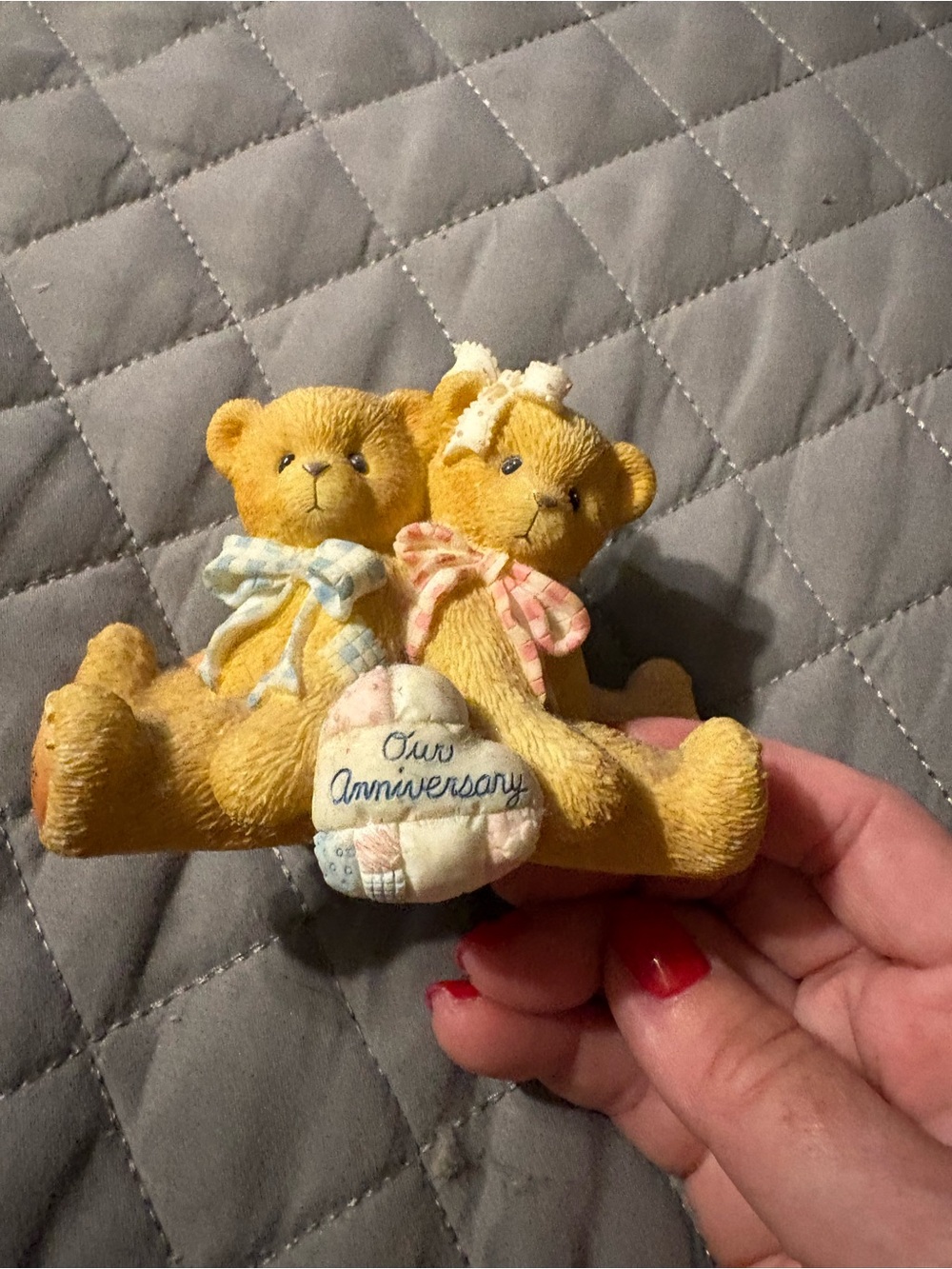Cherished Teddies Anniversary Twin Bear Figurine - Cream with Pastel Blue & Pink